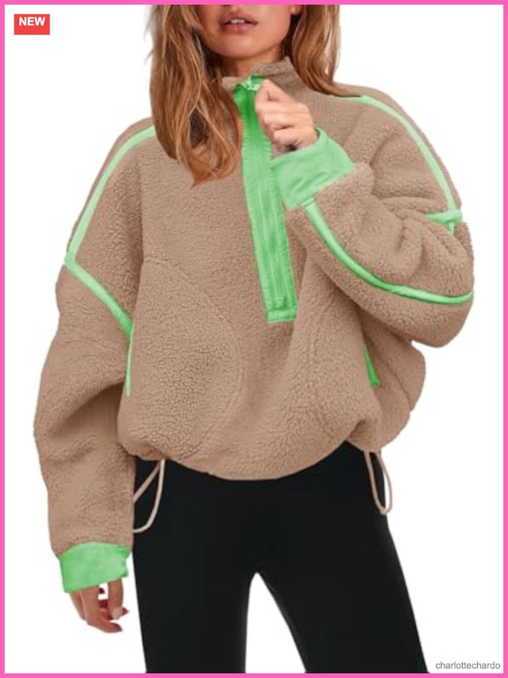 Womens Half Zip Fleece Pullover Sherpa Sweatshirt Zip Pockets